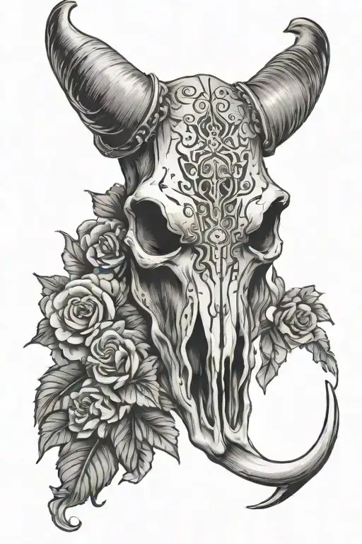 western bull skull tattoo design idea