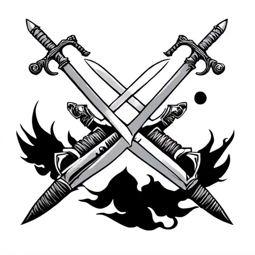 Anime-inspired forearm tattoo in minimalistic realism style. Three crossed swords (Zoro’s Enma, Wado Ichimonji, Sandai ) tattoo design idea