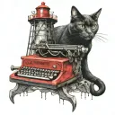 stephen king, typewriter, axe, it, black cat, lighthouse, tattoo design idea