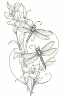dragonfly's with lilies and vines growing tattoo design idea