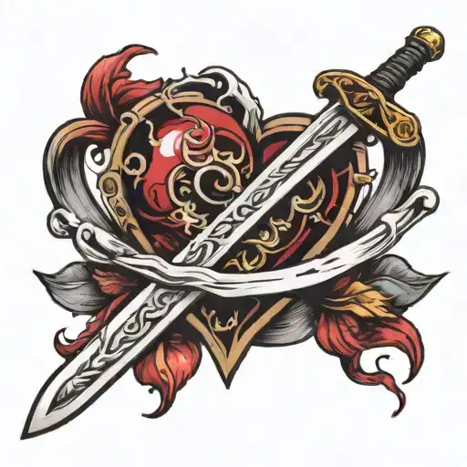 long sword going through a bloody heart tattoo design idea
