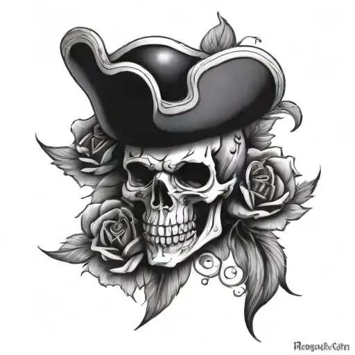 pirate skull with roses tattoo design idea