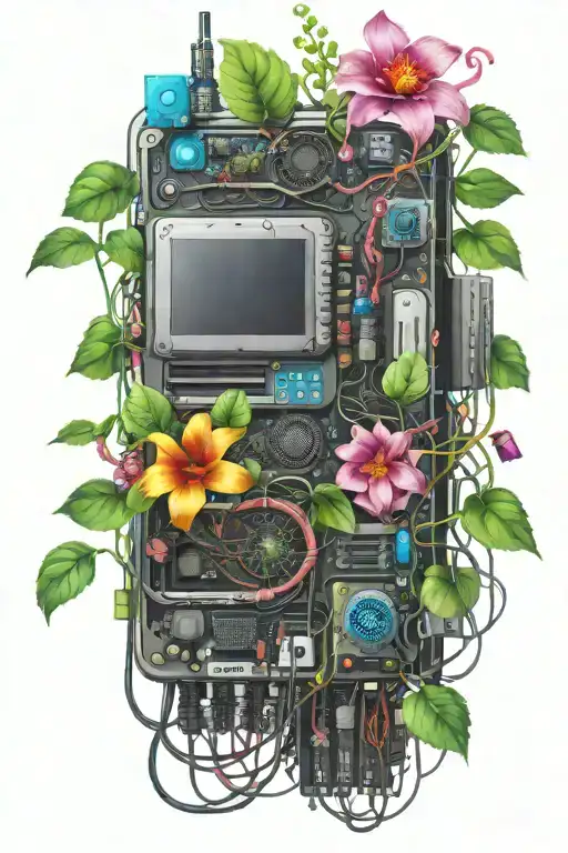 motherboard vines computer flowers cyberpunk tattoo design idea