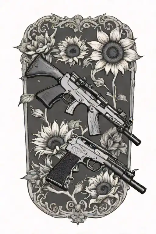 ruger mini 14, sunflowers, calla Lilly and 2.22.22 tattoo design idea