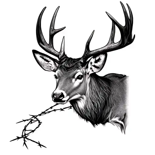 deer antlers with barbed wire tattoo design idea