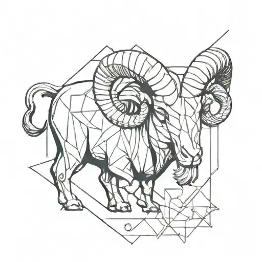 Aries left side realistic style and right side geometric style tattoo design idea