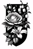 rose, peony, lily of the valley, hawthorn, violet flower tattoo design idea