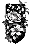 rose, peony, lily of the valley, hawthorn, violet flower tattoo design idea
