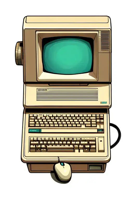 computer from the 70s to 80s with keyboard and mouse tattoo design idea