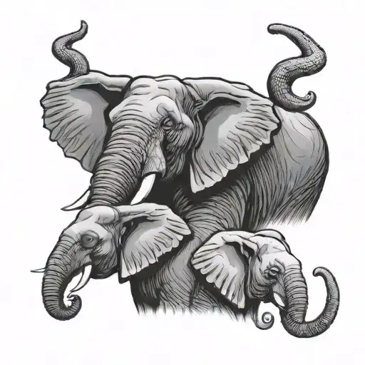 three elephant heads, one is an adult and two are babies looking to the left  tattoo design idea