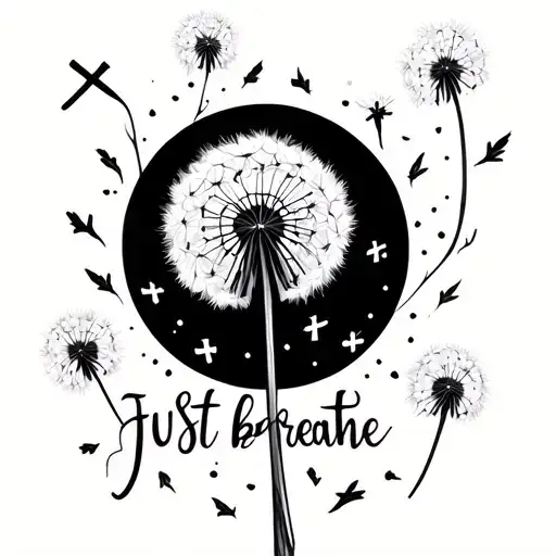 dandelion tattoo with pieces flying away mixed wtiny crosses on inner lower arm that says just breathe  tattoo design idea