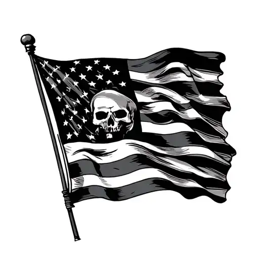 rebel flag waving black and white tattoo design idea