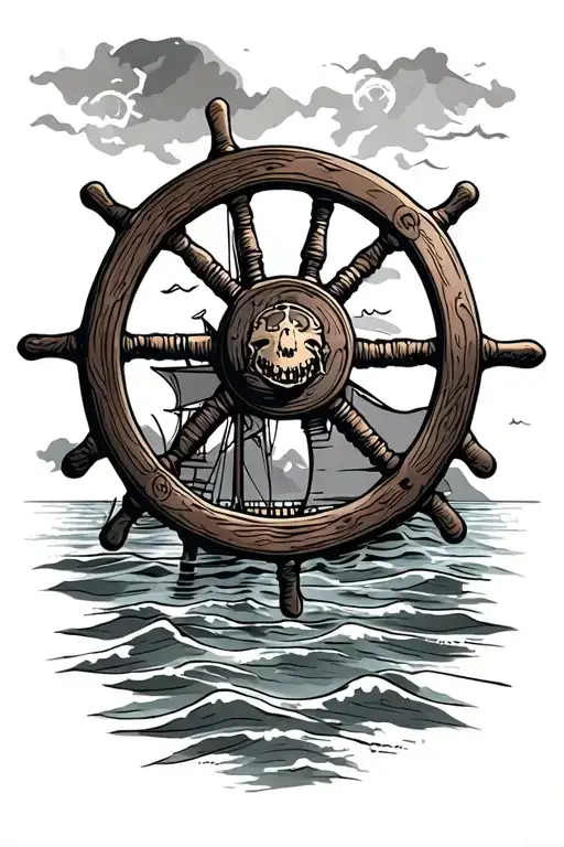 beach pirates map ship wheel tattoo design idea