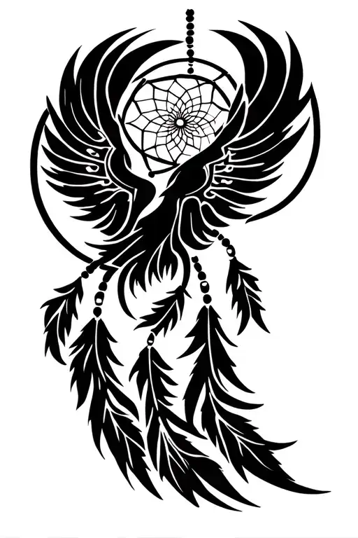 Phoenix dreamcatcher tattoo design idea