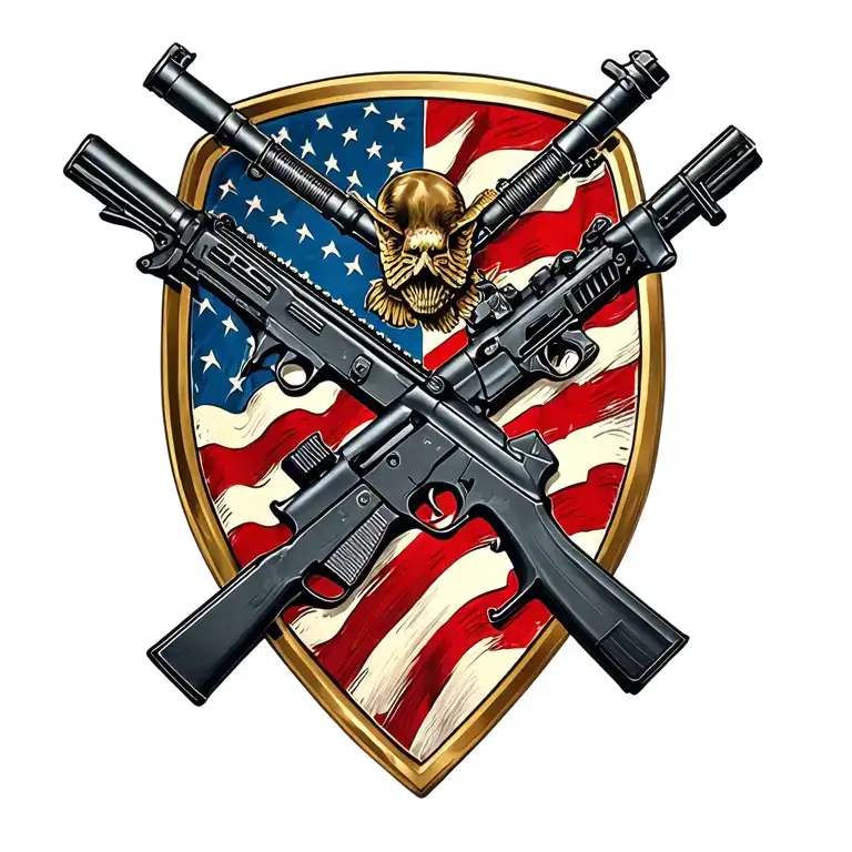 Incorporate the iconic symbol of the US Army infantry crossed rifles in a modern way. tattoo design idea