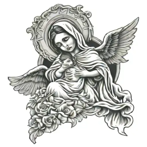 Holy death Virgin Mary bleeding eyes Saint judas baby angels Pancho villa tattoo design idea