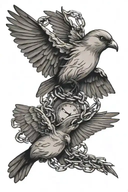 chain broken birds flying away tattoo design idea