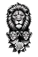 lion gladiator 3 cubs intertwined with roses tattoo design idea