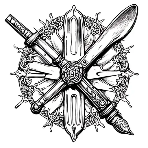 switchblade but with cuterly (spoons, forks, butter knifes) instead of the normal spred of blades and tools tattoo design idea