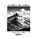 mountain with writing underneath that says au delà des rochers and even more lower write Lophelia tattoo design idea
