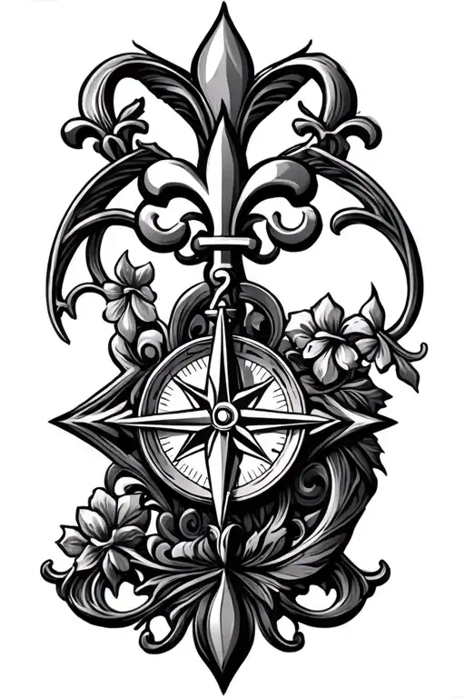 filigree design with compass and knights Templar with fleur de lis tattoo design idea