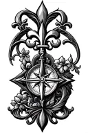 filigree design with compass and knights Templar with fleur de lis tattoo design idea