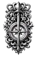 filigree design with compass and knights Templar with fleur de lis tattoo design idea
