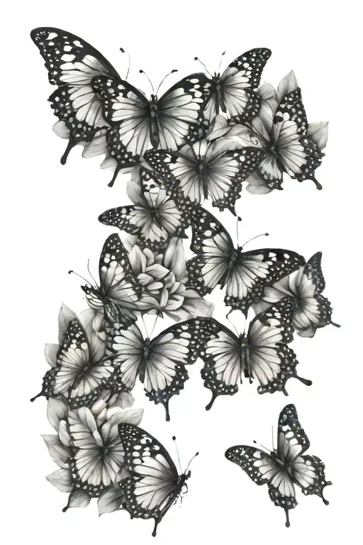 seven medium size butterflies going down the spine in a straight line  tattoo design idea