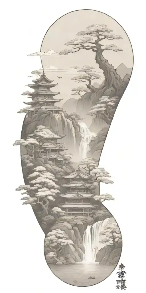 budism symbols that are uncommon. focus on nature, scenery and being grounded while on a spiritual journey tattoo design idea