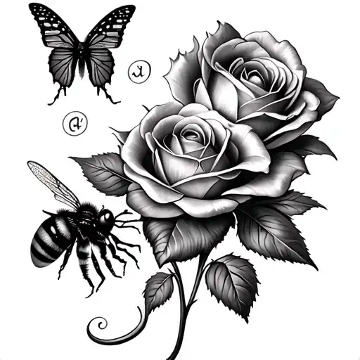 butterfly, dragonfly, lizard, bee, rose, tulip tattoo design idea