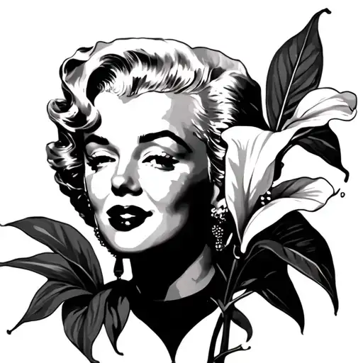 Marilyn Monroe with peace lily tattoo design idea