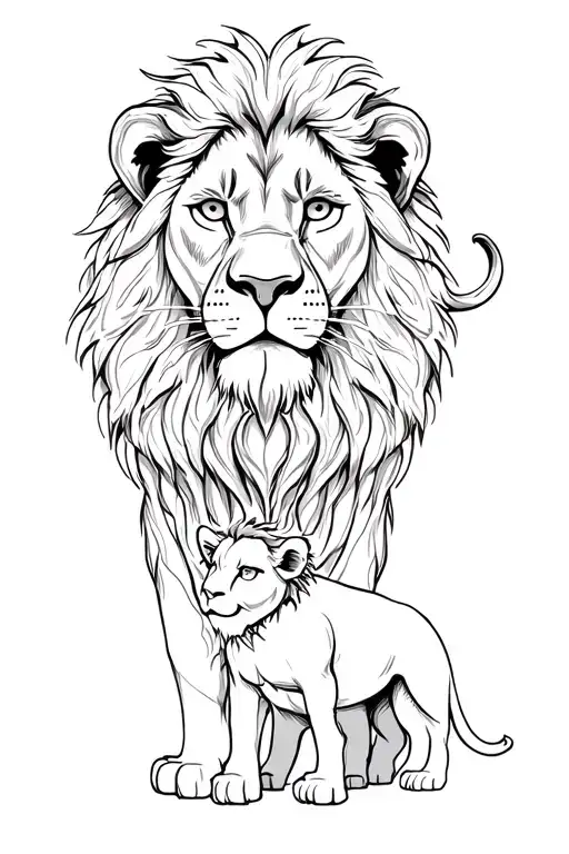 Father and son lion facing the world tattoo design idea