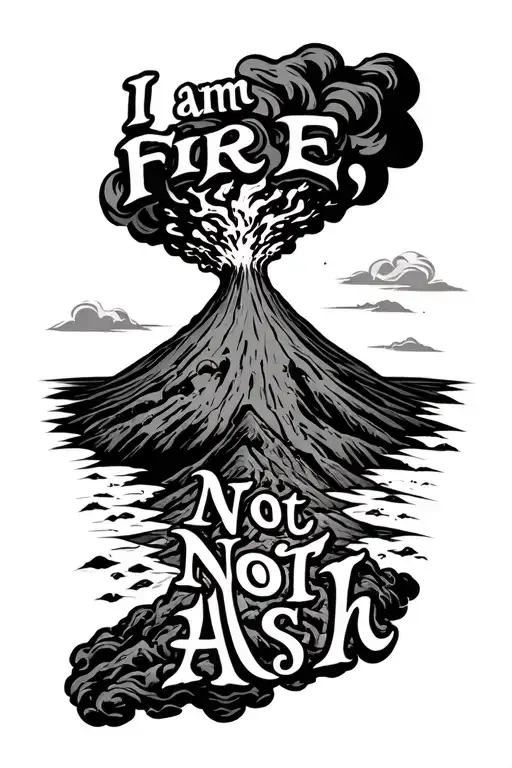 "I am fire, not ash" Vesuvio volcano erupting tattoo design idea