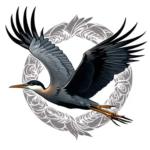 flying heron tattoo design idea