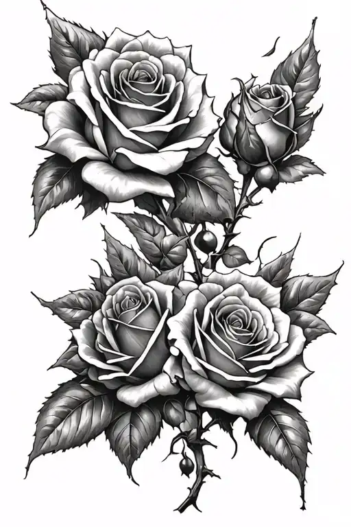 roses and thorns but add way more same art style tattoo design idea