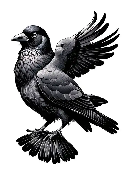 a dove and a Japanese style crow tattoo design idea