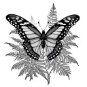 Monarch butterfly tattoo with maori ferns and Manx legs tattoo design idea