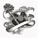 two anglo Saxon arm band with runic forest skyline placed between them tattoo design idea