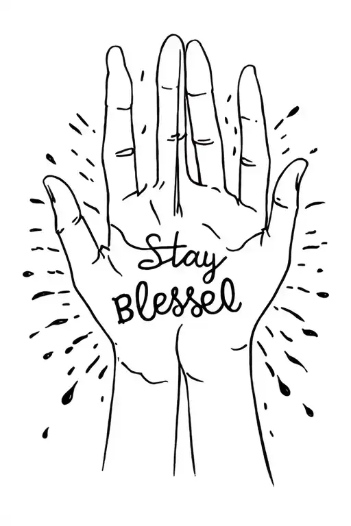 Praise hands, the word "Blessed", "Stay Strong", "Believe in Yourself", "Theres Sun After Rain". tattoo design idea