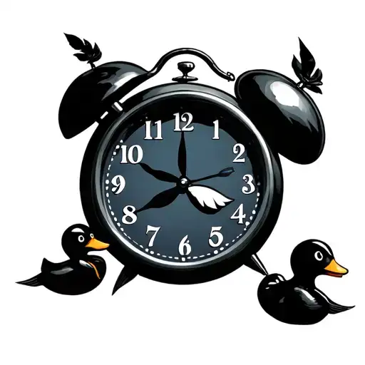 clock with rubber duck flying bluey tattoo design idea
