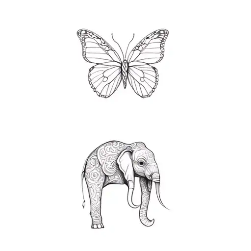 elephant with butterfly  tattoo design idea