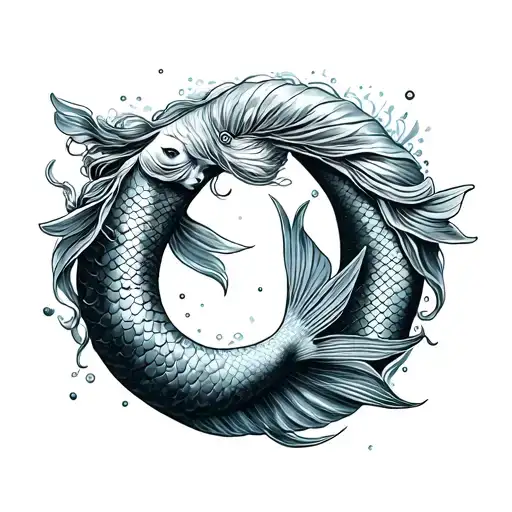 mermaids swimming in a pisces sign tattoo design idea