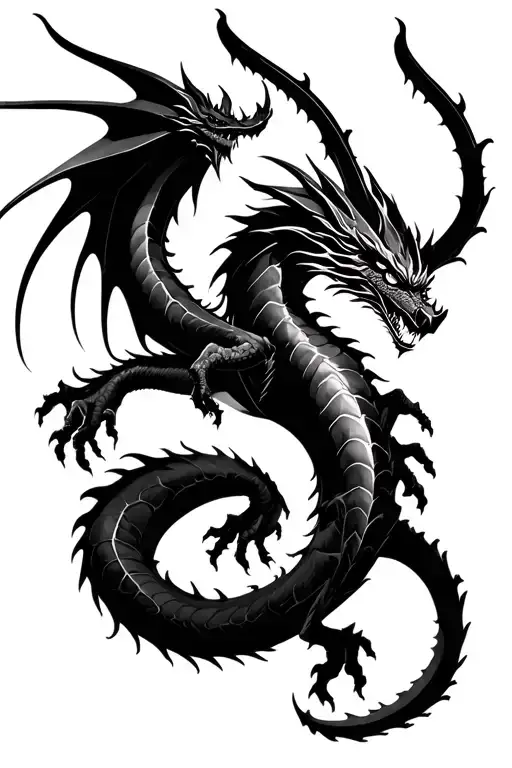 Black Demon Dragon emerging tattoo design idea