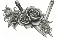 the name singh with two swords in the front and a rose coming out of the g in singh (letters in cursive) tattoo design idea