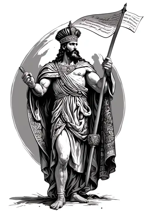 King Cyrus the Great holds the Charter of Human Rights tattoo design idea