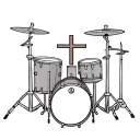 drum set with Christian cross with Alex fedorchuk in cursive tattoo design idea