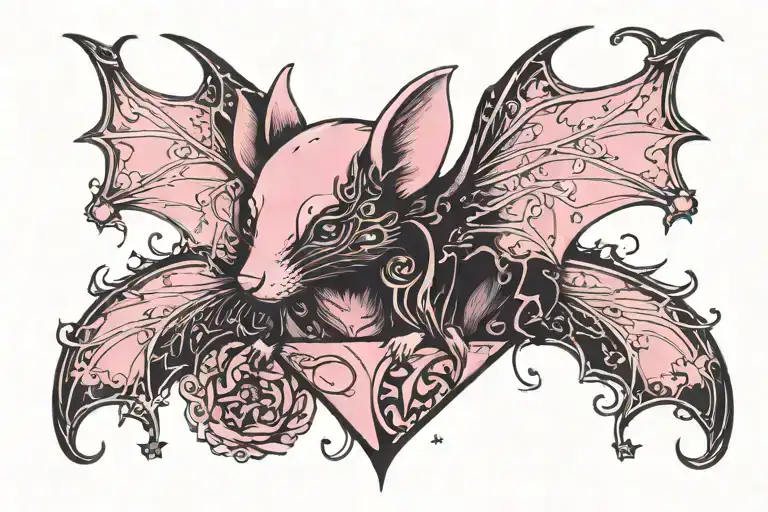 mouse bat Wyvern pink and black ethereal protector heart fairy stars magic tattoo design idea