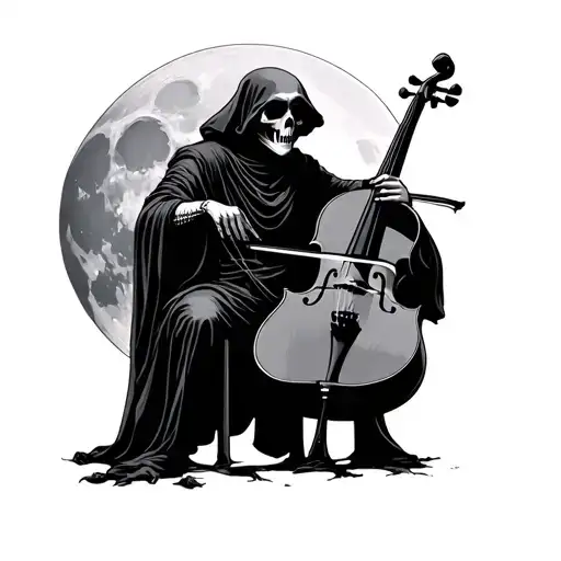 the grim reaper playing the cello in front of the moon tattoo design idea