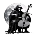 the grim reaper playing the cello in front of the moon tattoo design idea
