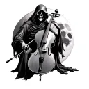 the grim reaper playing the cello in front of the moon tattoo design idea